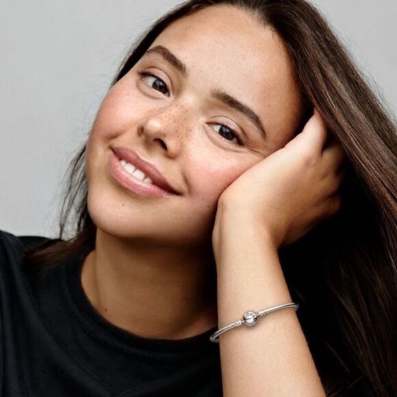 Pandora Logo Ball Clasp Bangle Charm Bracelet 7.5” - Picture 2 of 10